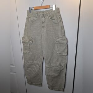 ZARA Women Multi Pockets Cargo Extra Wide Leg Pant Size 4 Color Pale Kaki Cotton